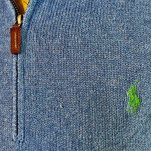 Load image into Gallery viewer, 1990&#39;s Vintage Polo Ralph Lauren Sky Blue Cotton Jumper Pullover Zip Sz L - OOAK - Phoenix Menswear