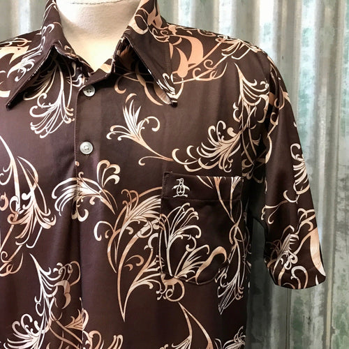 1990's Vintage Polo S/S Shirt Abstract Swirl Print Brown Cream Sz XL - OOAK - Phoenix Menswear