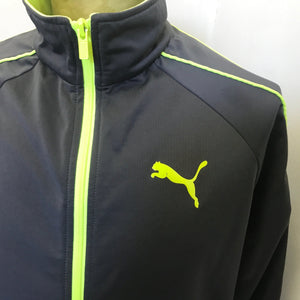 1990's Vintage Puma Track Top Light Jacket Dark Grey Neon Green Sz M - OOAK - Phoenix Menswear