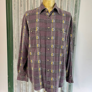 1990's Vintage Purple Yellow Check L/S Shirt Sz L - OOAK - Phoenix Menswear