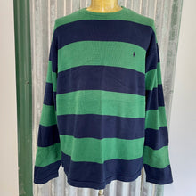 Load image into Gallery viewer, 1990&#39;s Vintage Ralph Lauren Polo Golf Cotton Jumper Green Navy Blue Stripe Crew Neck Pullover Sz L - OOAK - Phoenix Menswear
