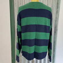 Load image into Gallery viewer, 1990&#39;s Vintage Ralph Lauren Polo Golf Cotton Jumper Green Navy Blue Stripe Crew Neck Pullover Sz L - OOAK - Phoenix Menswear