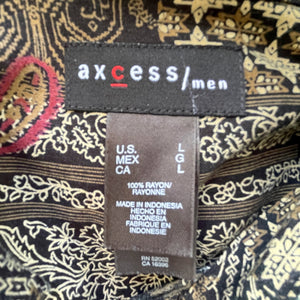1990's Vintage Rayon Indonesian Shirt Brown Beige Cream Patchwork Look Floral Paisley S/S Sz L - OOAK - Phoenix Menswear