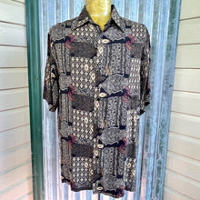 Load image into Gallery viewer, 1990&#39;s Vintage Rayon Indonesian Shirt Brown Beige Cream Patchwork Look Floral Paisley S/S Sz L - OOAK - Phoenix Menswear