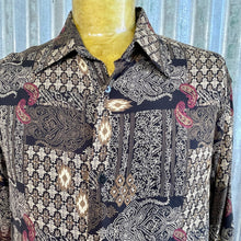 Load image into Gallery viewer, 1990&#39;s Vintage Rayon Indonesian Shirt Brown Beige Cream Patchwork Look Floral Paisley S/S Sz L - OOAK - Phoenix Menswear