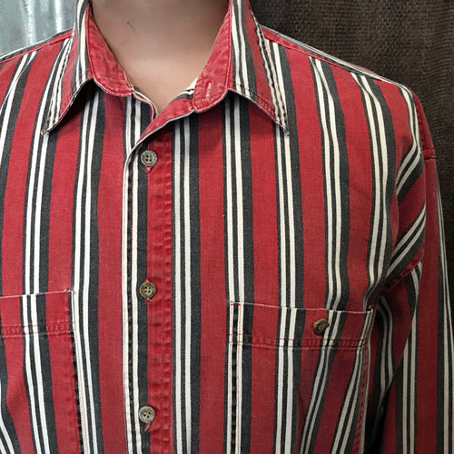 1990's Vintage Red White Black Striped L/S Shirt Sz M - OOAK - Phoenix Menswear