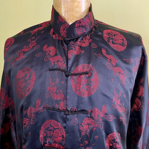 1990's Vintage Silk Chinese Black Red Jacket Dragons Sz XL - OOAK - Phoenix Menswear