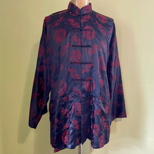 1990's Vintage Silk Chinese Black Red Jacket Dragons Sz XL - OOAK - Phoenix Menswear