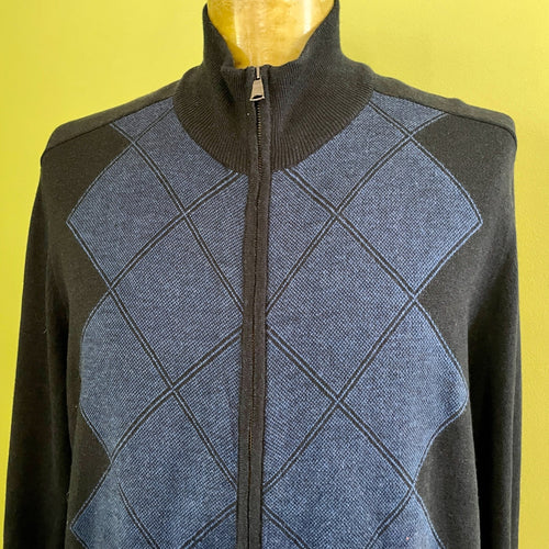 1990's Vintage Soft Silk Cotton Banana Republic Knit Cardigan Zip Navy Blue Sz XL - OOAK - Phoenix Menswear
