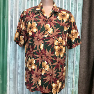 1990's Vintage S/S Hawaiian Print Shirt Brown Green Burgundy Sz XL - OOAK - Phoenix Menswear