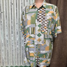 Load image into Gallery viewer, 1990&#39;s Vintage S/S Shirt Abstract Design Grey Green Yellow Sz XXL - OOAK - Phoenix Menswear