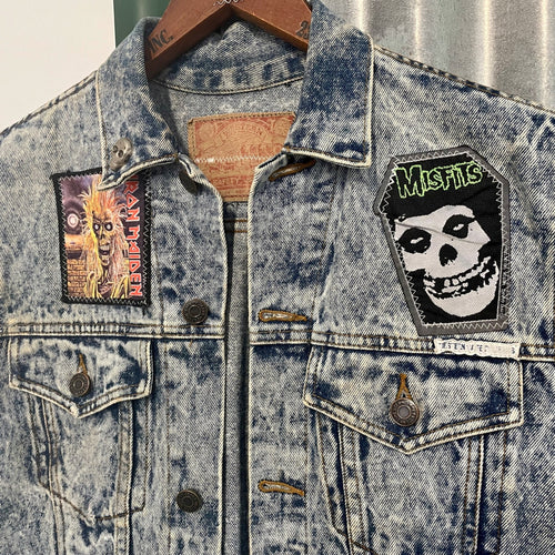 1990's Vintage Stonewash Denim Vest Patches Iron Maiden Misfits Jack Daniels Sz S - OOAK - Phoenix Menswear