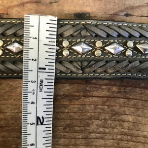 1990's Vintage Studded Punk Rock Brown Leather Belt Sz S - OOAK - Phoenix Menswear