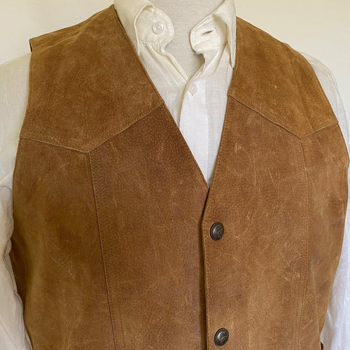 1990's Vintage Suede Western Vest in Tan Sz L - OOAK - Phoenix Menswear