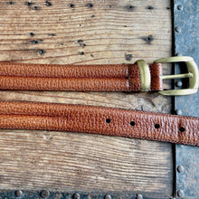 Load image into Gallery viewer, 1990&#39;s Vintage Tan Brown Leather Belt Chunky Brass Buckle Sz L - OOAK - Phoenix Menswear