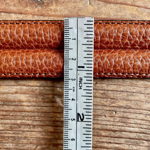 1990's Vintage Tan Brown Leather Belt Chunky Brass Buckle Sz L - OOAK - Phoenix Menswear