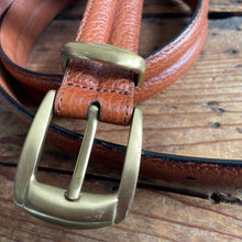 Load image into Gallery viewer, 1990&#39;s Vintage Tan Brown Leather Belt Chunky Brass Buckle Sz L - OOAK - Phoenix Menswear