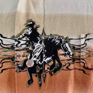 1990's Vintage Taupe Western S/S Shirt with Cowboy Border Print Sz L - OOAK - Phoenix Menswear