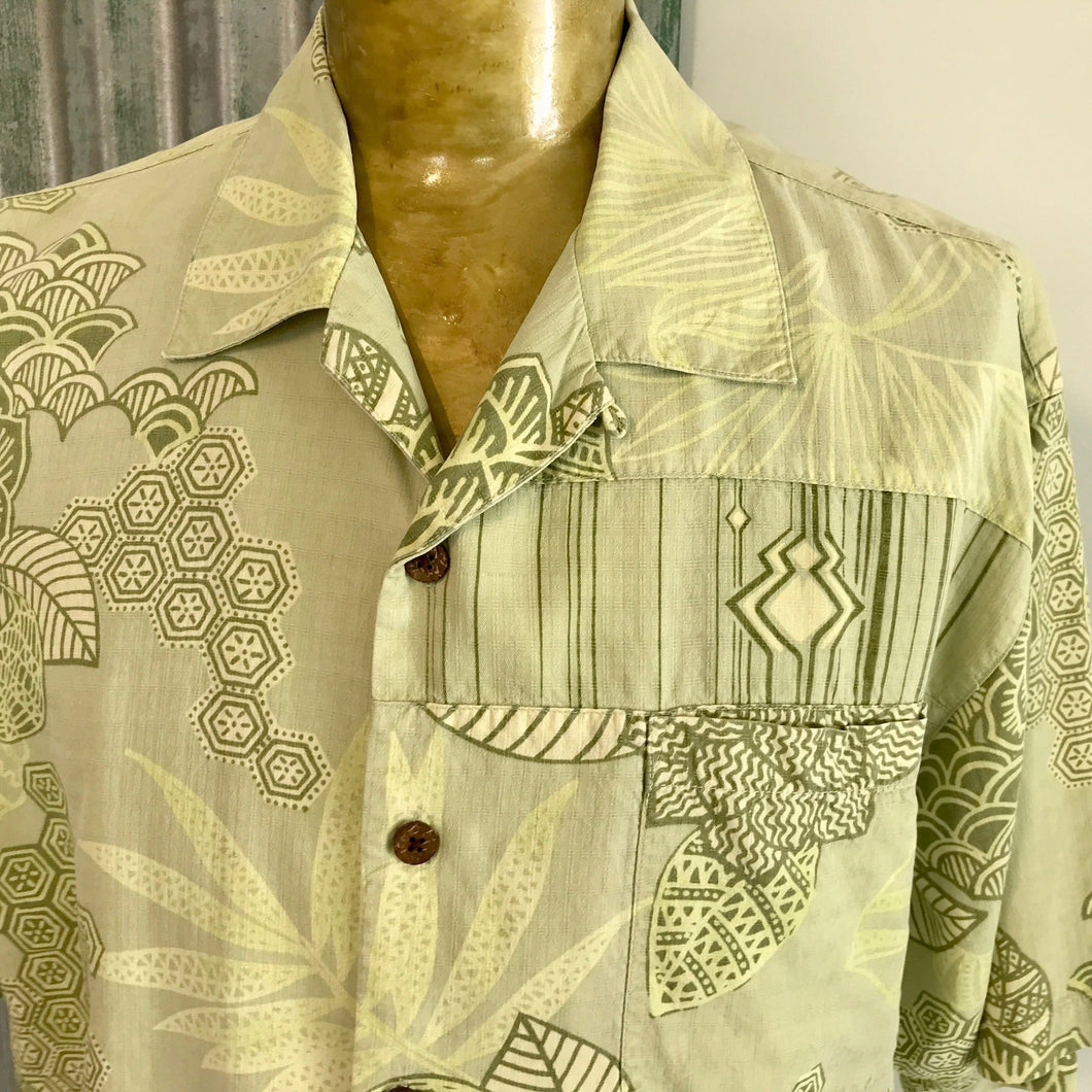 1990's Vintage Tommy Bahama Silk Hawaiian S/S Shirt Green Tropical