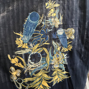 1990's Vintage Tommy Bahama Silk Hawaiian S/S Shirt Navy Blue Floral Art Print Sz XXL - OOAK - Phoenix Menswear
