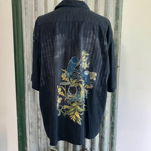 1990's Vintage Tommy Bahama Silk Hawaiian S/S Shirt Navy Blue Floral Art Print Sz XXL - OOAK - Phoenix Menswear