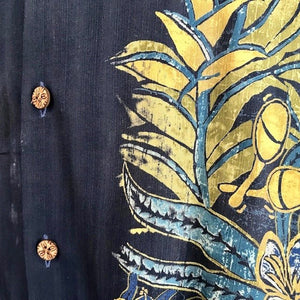 1990's Vintage Tommy Bahama Silk Hawaiian S/S Shirt Navy Blue Floral Art Print Sz XXL - OOAK - Phoenix Menswear