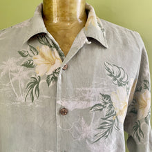 Load image into Gallery viewer, 1990&#39;s Vintage Tommy Bahama Silk Hawaiian S/S Shirt Pale Gey Blue Floral Print Sz M - OOAK - Phoenix Menswear