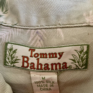 1990's Vintage Tommy Bahama Silk Hawaiian S/S Shirt Pale Gey Blue Floral Print Sz M - OOAK - Phoenix Menswear