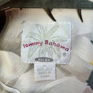 1990's Vintage Tommy Bahama Silk Hawaiian S/S Shirt Pale Grey Yellow Floral Print Sz M - OOAK - Phoenix Menswear