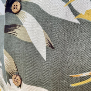 1990's Vintage Tommy Bahama Silk Hawaiian S/S Shirt Pale Grey Yellow Floral Print Sz M - OOAK - Phoenix Menswear
