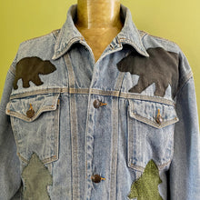 Load image into Gallery viewer, 1990&#39;s Vintage Upcycled Christmas Denim Jacket Blue Bears Trees Sz XL - OOAK - Phoenix Menswear