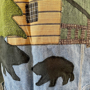 1990's Vintage Upcycled Christmas Denim Jacket Blue Bears Trees Sz XL - OOAK - Phoenix Menswear