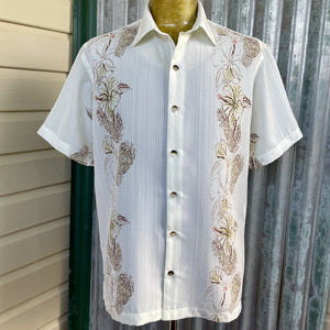 1990's Vintage Van Heusen S/S Shirt Cream Brown Floral Print Sz M - OOAK - Phoenix Menswear