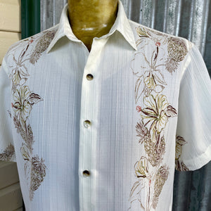 1990's Vintage Van Heusen S/S Shirt Cream Brown Floral Print Sz M - OOAK - Phoenix Menswear