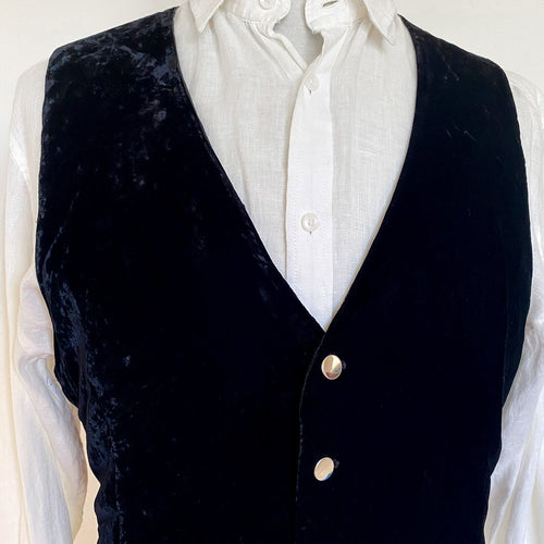 1990's Vintage Velvet and Satin Vest in Black and Burgundy Sz L - OOAK - Phoenix Menswear