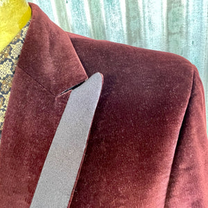 1990s Vintage Velvet Blazer Burgundy Black Lapel Sz L - OOAK - Phoenix Menswear