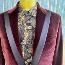 Load image into Gallery viewer, 1990s Vintage Velvet Blazer Burgundy Black Lapel Sz L - OOAK - Phoenix Menswear