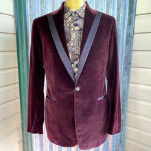 Load image into Gallery viewer, 1990s Vintage Velvet Blazer Burgundy Black Lapel Sz L - OOAK - Phoenix Menswear
