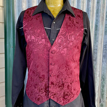 Load image into Gallery viewer, 1990&#39;s Vintage Vest Burgundy Red Floral Roses Silky Sz M - OOAK - Phoenix Menswear