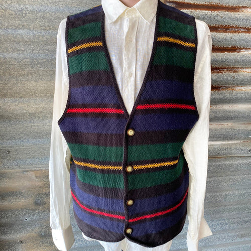 1990's Vintage Vest - Colourful Stripe Knit Sz M - OOAK - Phoenix Menswear