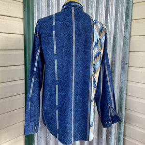 1990's Vintage Western Aztec Blue White Stripe L/S Shirt Sz L - OOAK - Phoenix Menswear
