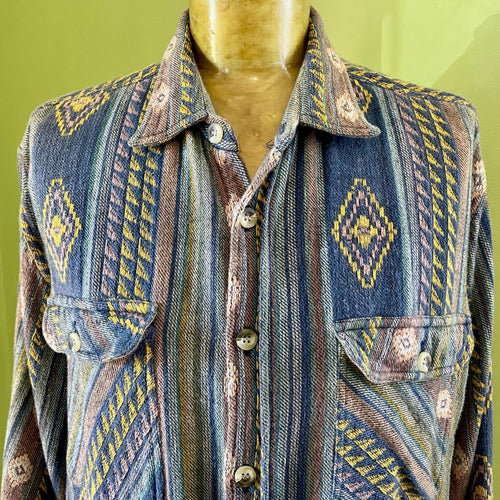 1990's Vintage Western Aztec Print L/S Shirt Multicoloured Sz L - OOAK - Phoenix Menswear