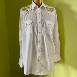 1990's Vintage Western Embroidered Floral White Yellow L/S Shirt Sz XL - OOAK - Phoenix Menswear