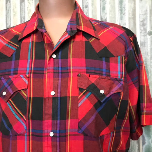 1990's Vintage Western S/S Shirt Red Blue Sz XL - OOAK - Phoenix Menswear