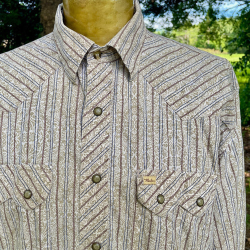 1990's Vintage Western Striped Brown White Cotton L/S Shirt Snaps Sz XL - OOAK - Phoenix Menswear