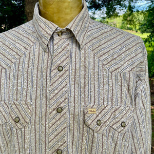 1990's Vintage Western Striped Brown White Cotton L/S Shirt Snaps Sz XL - OOAK - Phoenix Menswear