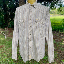 Load image into Gallery viewer, 1990&#39;s Vintage Western Striped Brown White Cotton L/S Shirt Snaps Sz XL - OOAK - Phoenix Menswear