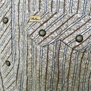 1990's Vintage Western Striped Brown White Cotton L/S Shirt Snaps Sz XL - OOAK - Phoenix Menswear
