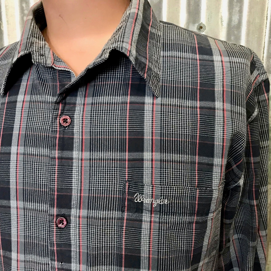 1990's Vintage Western Wrangler L/S Shirt Blue Red Check Sz L - OOAK - Phoenix Menswear