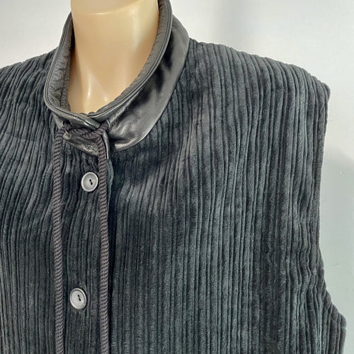 1990's Vintage Women's Black Corduroy Leather Collar Sz L - OOAK - Phoenix Menswear